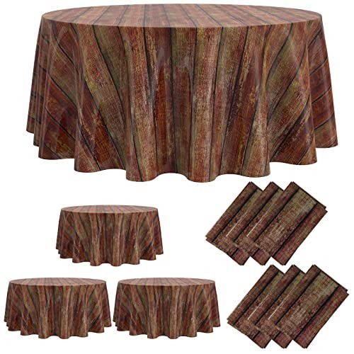 Pcs Wood Grain Round Tablecloth 84 Inch Rustic Plastic Table 6 Light Brown
