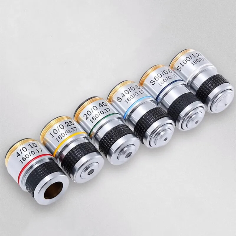 Biological Microscope 185mm Achromatic Objective Lens 4X -100X RMS Thread
