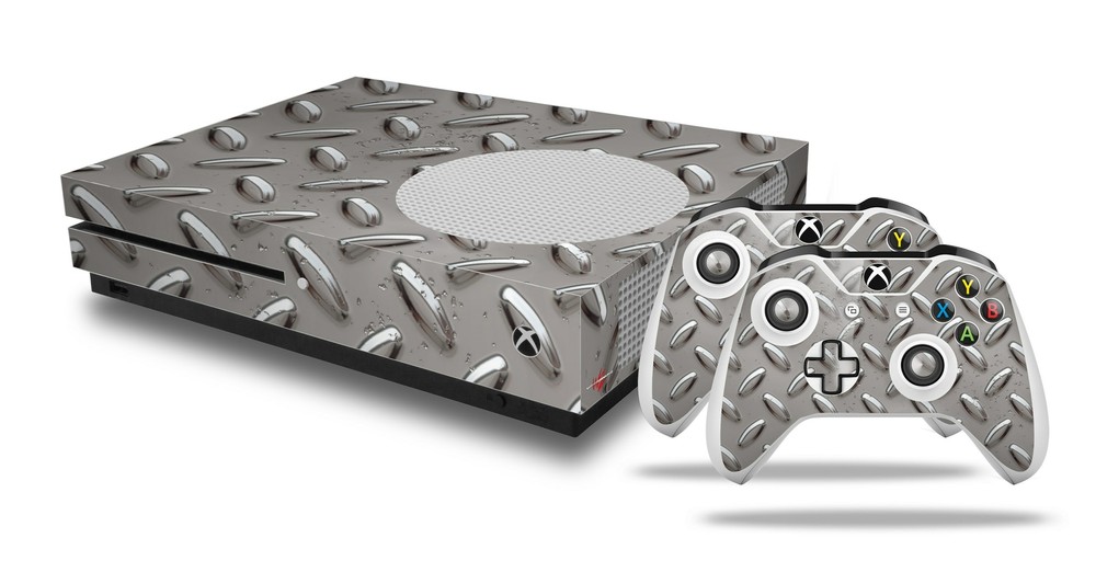 Skin XBOX One S Console Controller Diamond Plate Metal 02