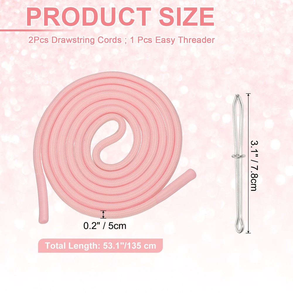 2pcs 53inch Drawstring Cords Hoodie String with Easy Threader, Lotus Pink