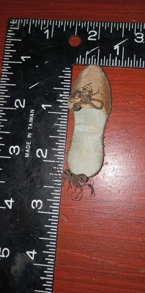 Victorian Silk Shoe/ Flat Mule Style Thimble Holder Circa 1850s