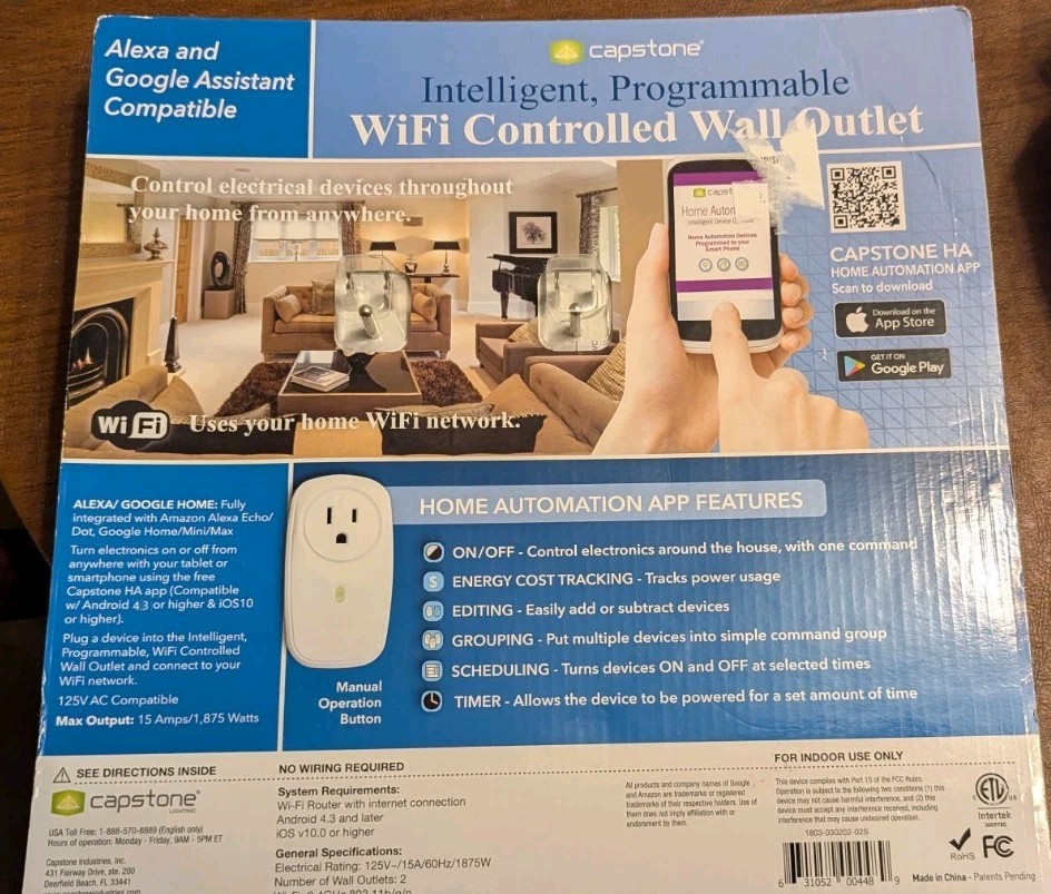 Capstone Intelligent Programmable WiFi Controlled Wall Outlets Pack of 2
