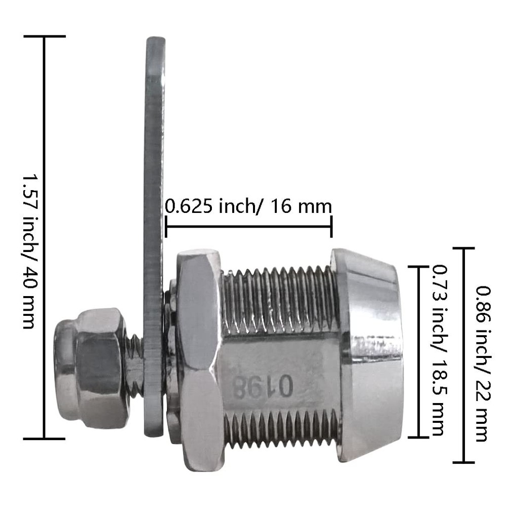 2 Pack Toolbox Lock 5/8" Tubular Cam Replacement Hook Keyed Chrome