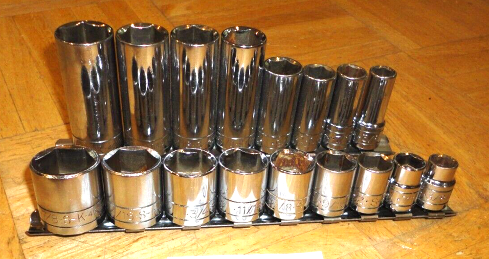S-K TOOLS 17 PIECE 3/8 DRIVE SHORT & DEEP SAE. SOCKET SETS