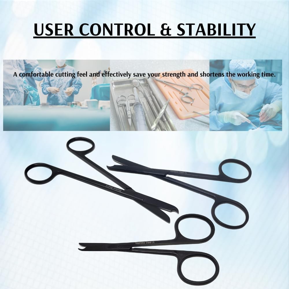 Suture Stitch Scissors Stainless Steel Multi-function Shears (3.5" - Black)