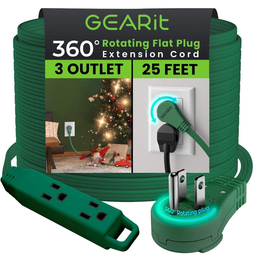 Extension Cord Flat Multi Plug Outlet - 360° Rotating Power Cords