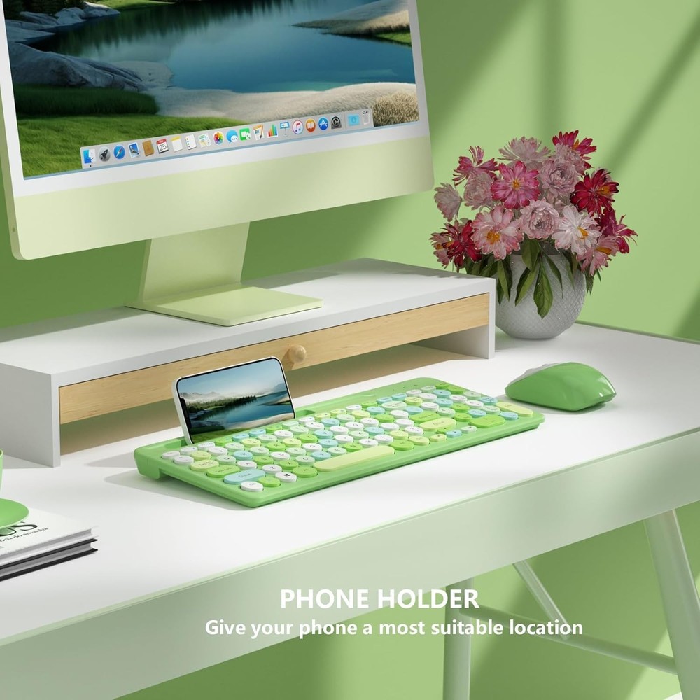 Wireless Keyboard and Mouse Combo Retro Wireless Keyboard with Round Keycaps ...