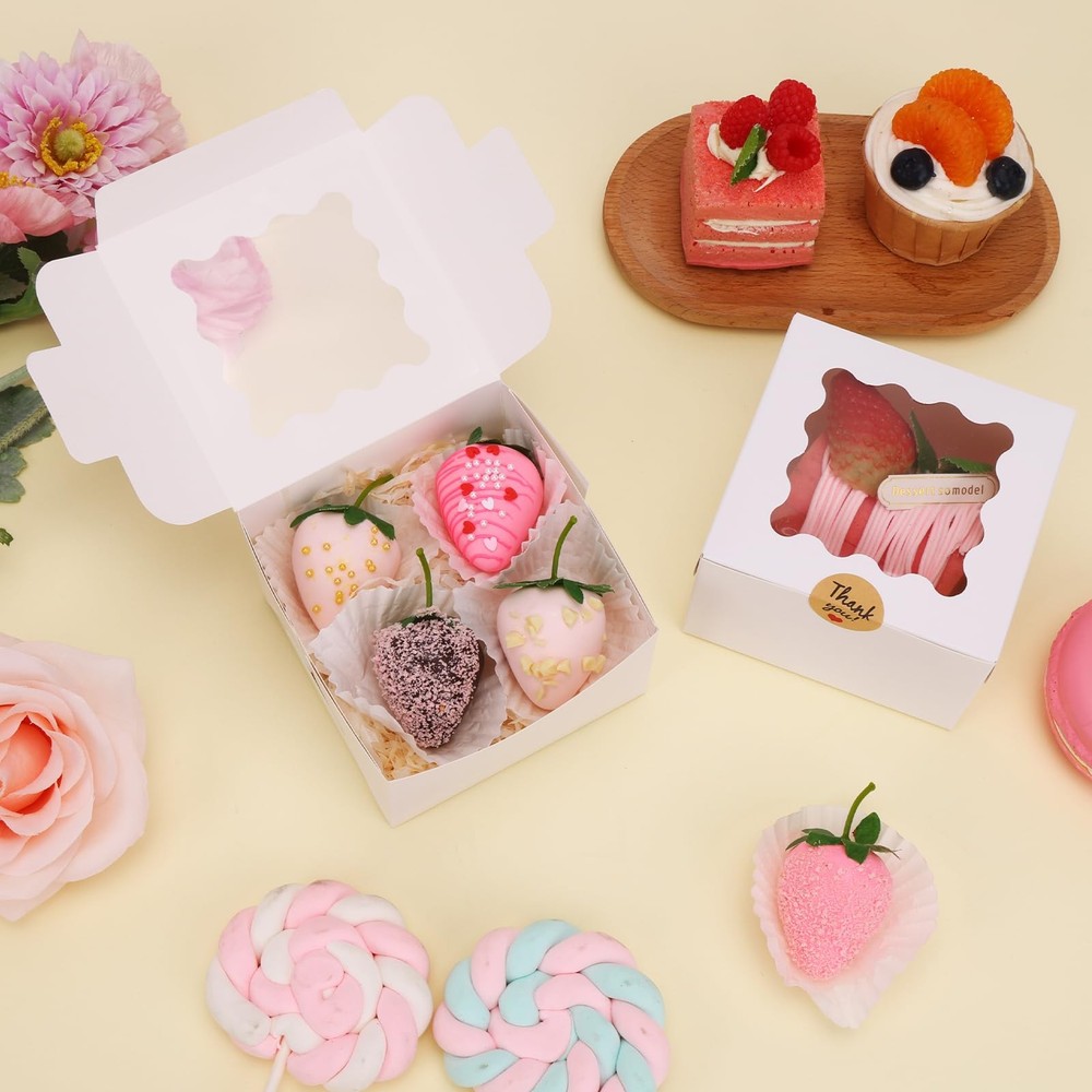24pcs White Cookie Boxes with Window, 4x4x2.5 Inches Small Bakery Boxes with ...
