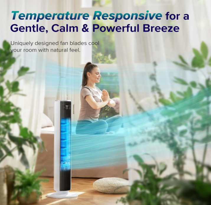 36" Tower Fan - Quiet Bladeless Fan with Remote & Smart Sensor
