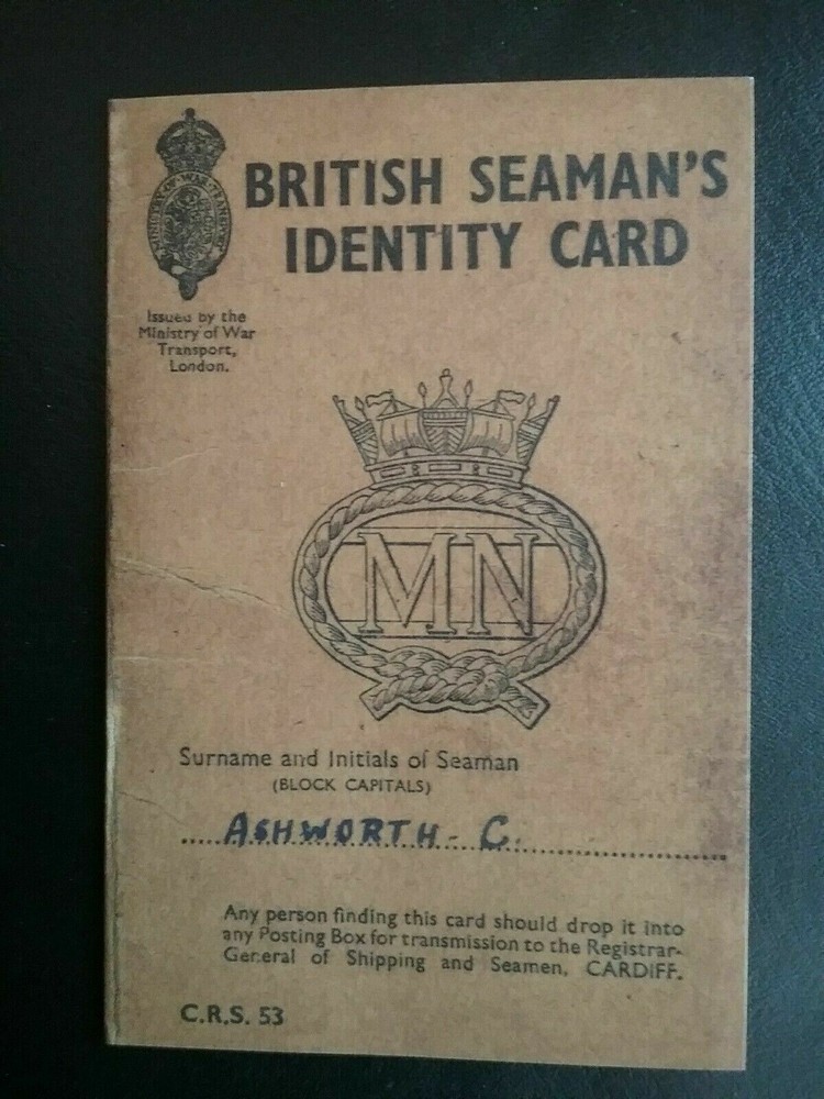 BRITISH SEAMAN'S IDENTITY CARD WITH FINGER PRINTS , WWII REPRODUCTION