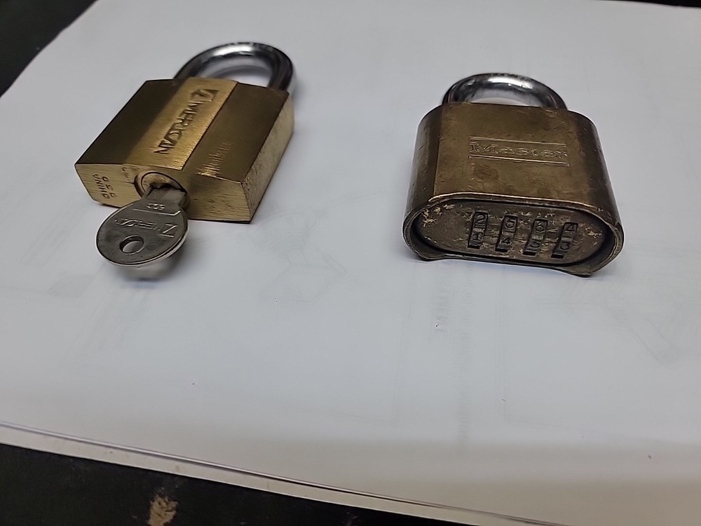 Master Lock Combination Padlock and American key lock.