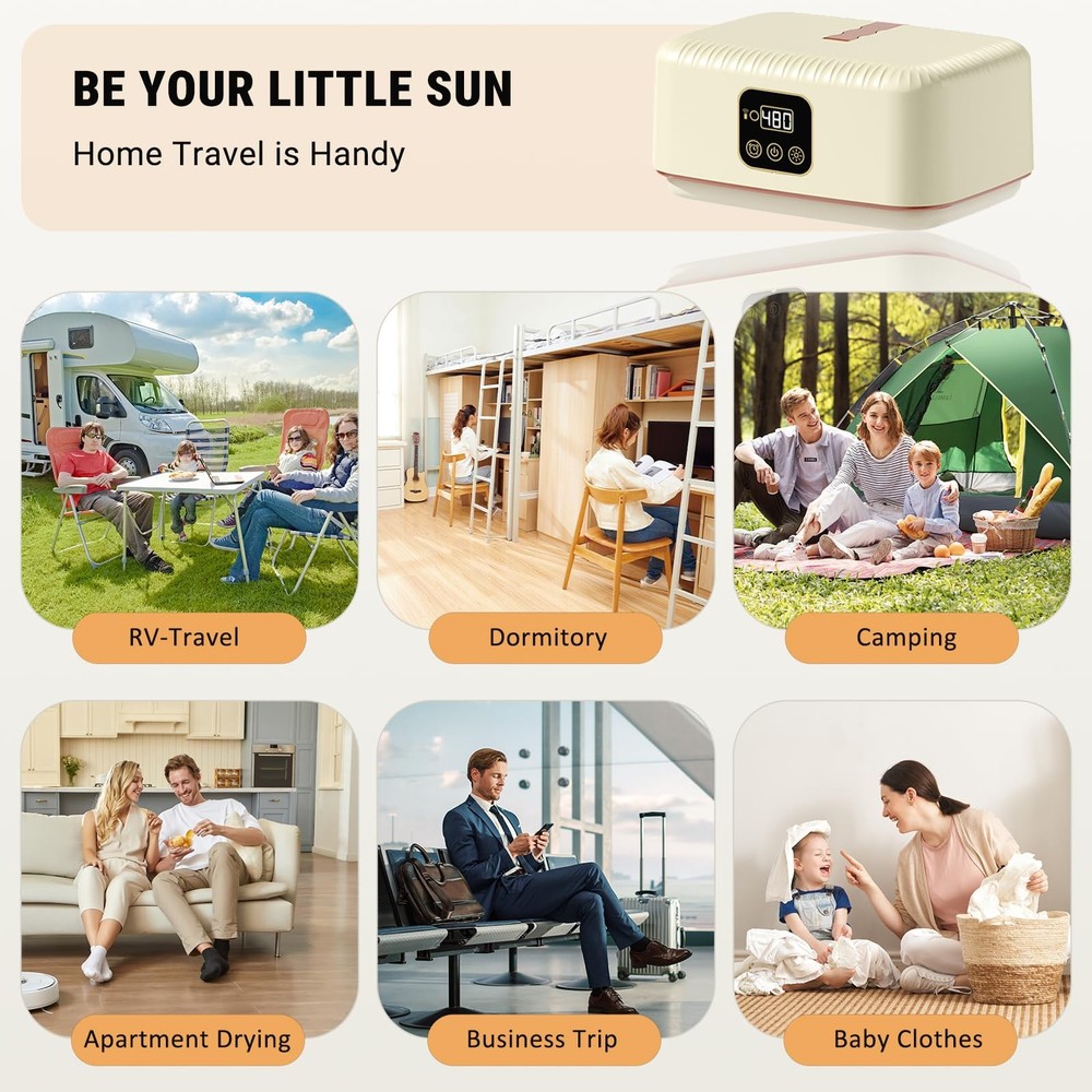 Portable Clothes Dryer, 8H Timer, w/Remote Control & Dry Bag, Mini Compact Fo...