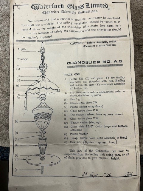 Waterford Chandelier A.5 Crystal drops 5 piece minimum order or $50.00.