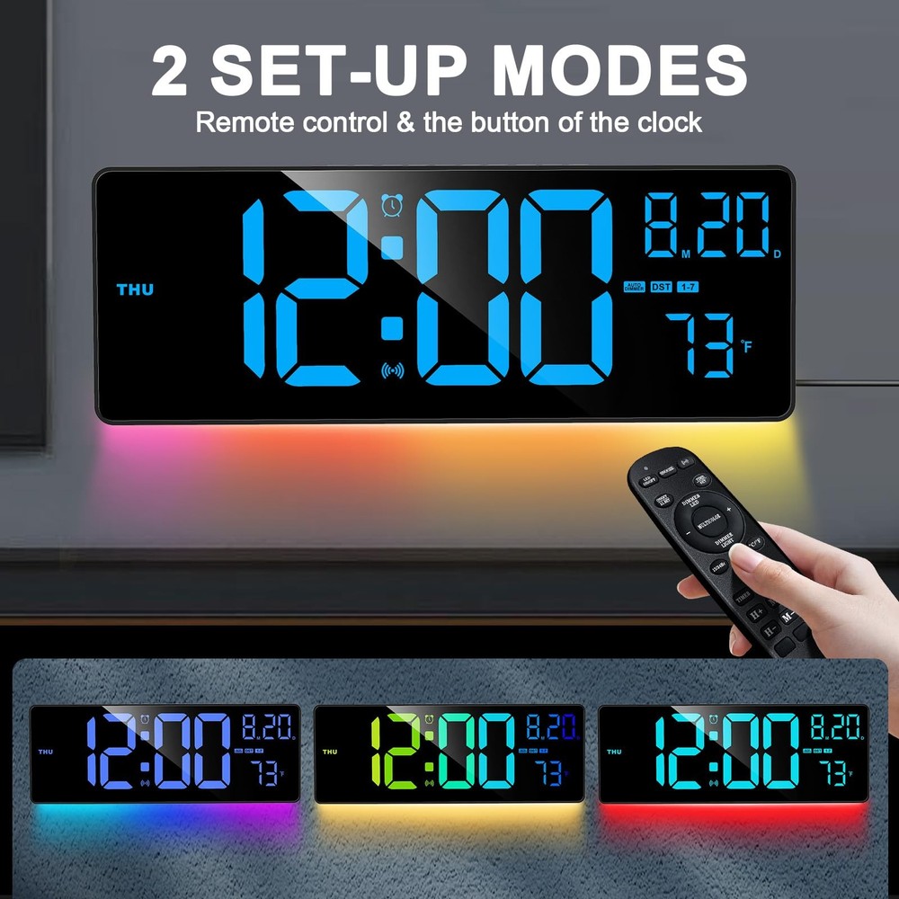 16.3" Bluetooth Large Digital Wall Clock with Remote Control, Auto Time Sync,...