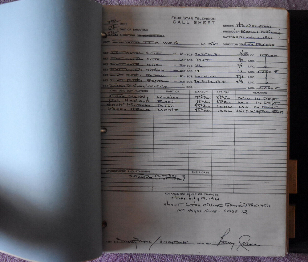 1961-2 " Target: The Corruptors " Original Screenplay Scripts.