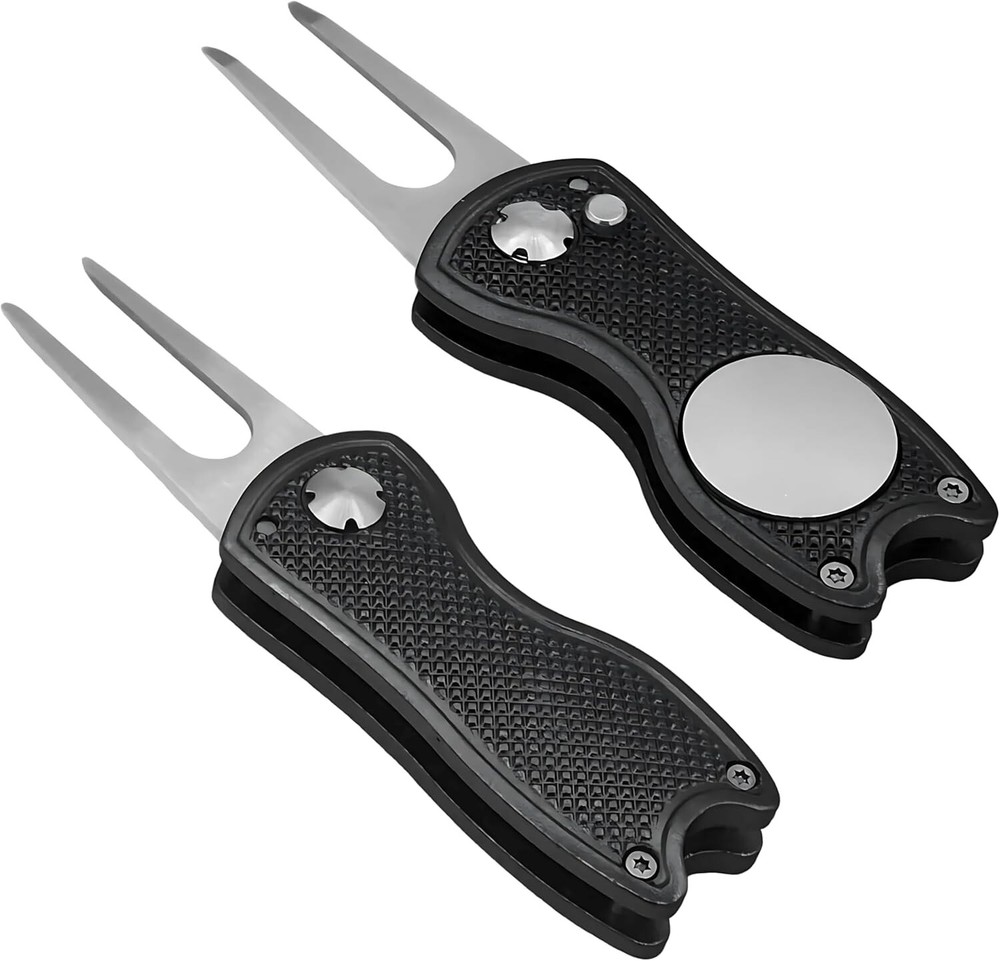 Folding Golf Divot Tool Multifunctional w/ Quick Release, Magnetic Ball Marker