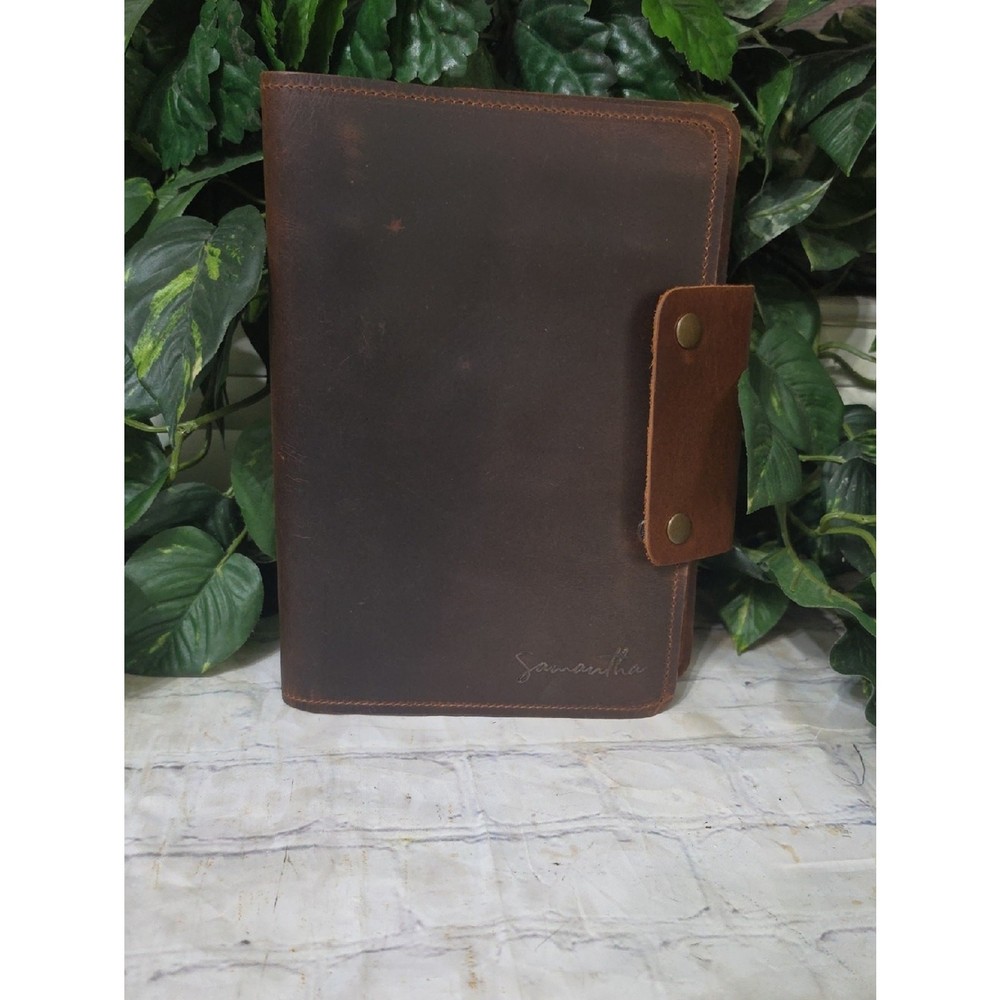 Handmade Brown NWOT Leather Refillable Calendar/Notebook W/ Snap Strap