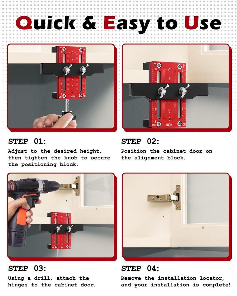 Cabinet Hinge Installation Jig for Efficient Mounting, 1 Pack, Red