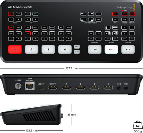 US Blackmagic Design ATEM Mini Pro ISO Live Stream Switcher Multi-view Recording