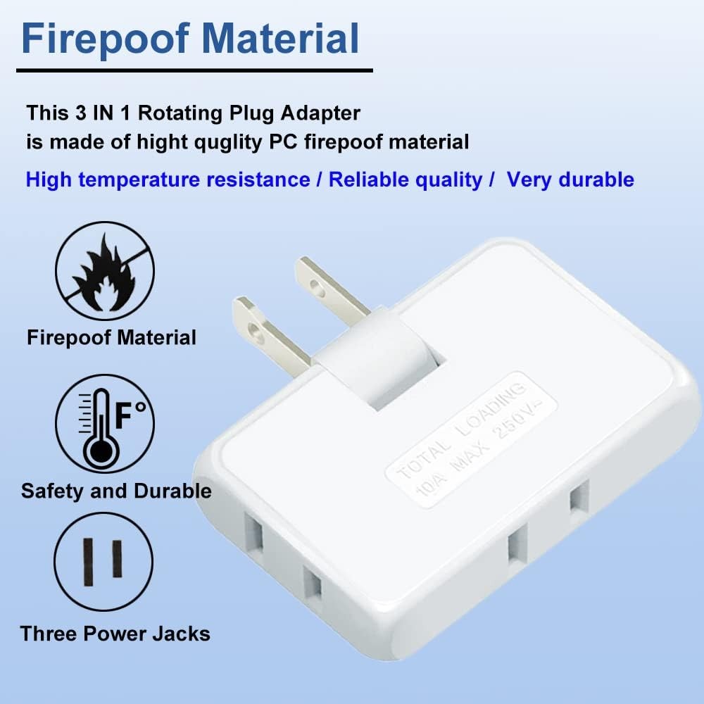 2 Pack 3 Way Flat Wall Outlet Extender, Ultra Thin Folding Plug Adapter