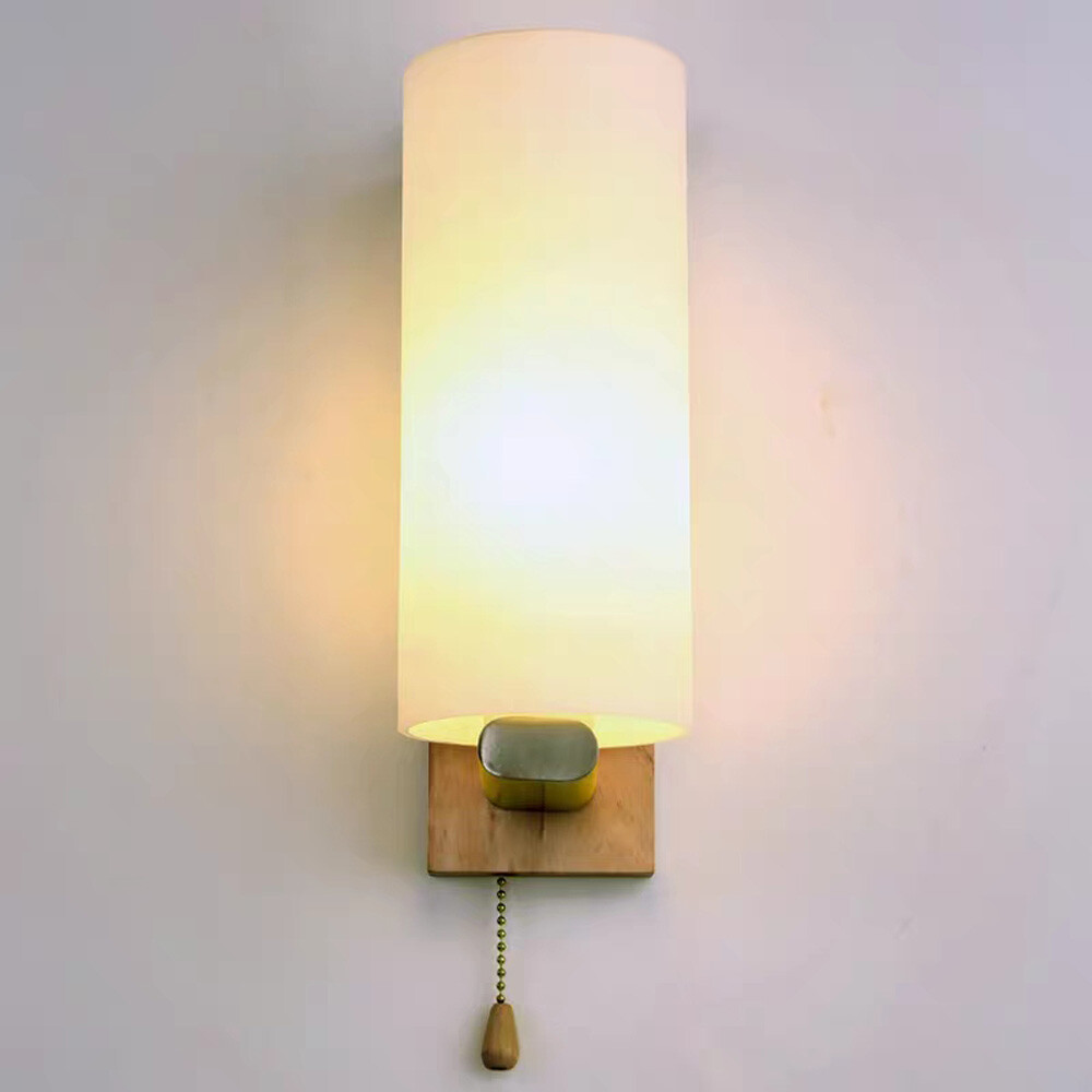 Modern White Wall Light Sconce Glass Shade Bedside Hallway Lamp With Pull Switch