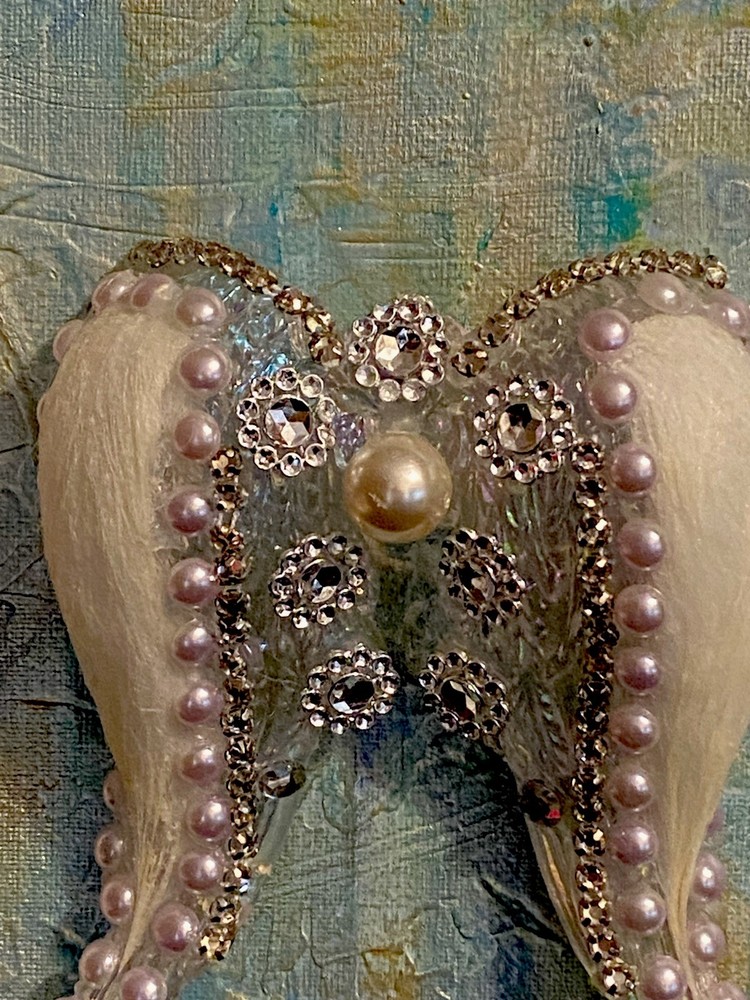 Mixed Media Framed Hand Painted Angel Wings