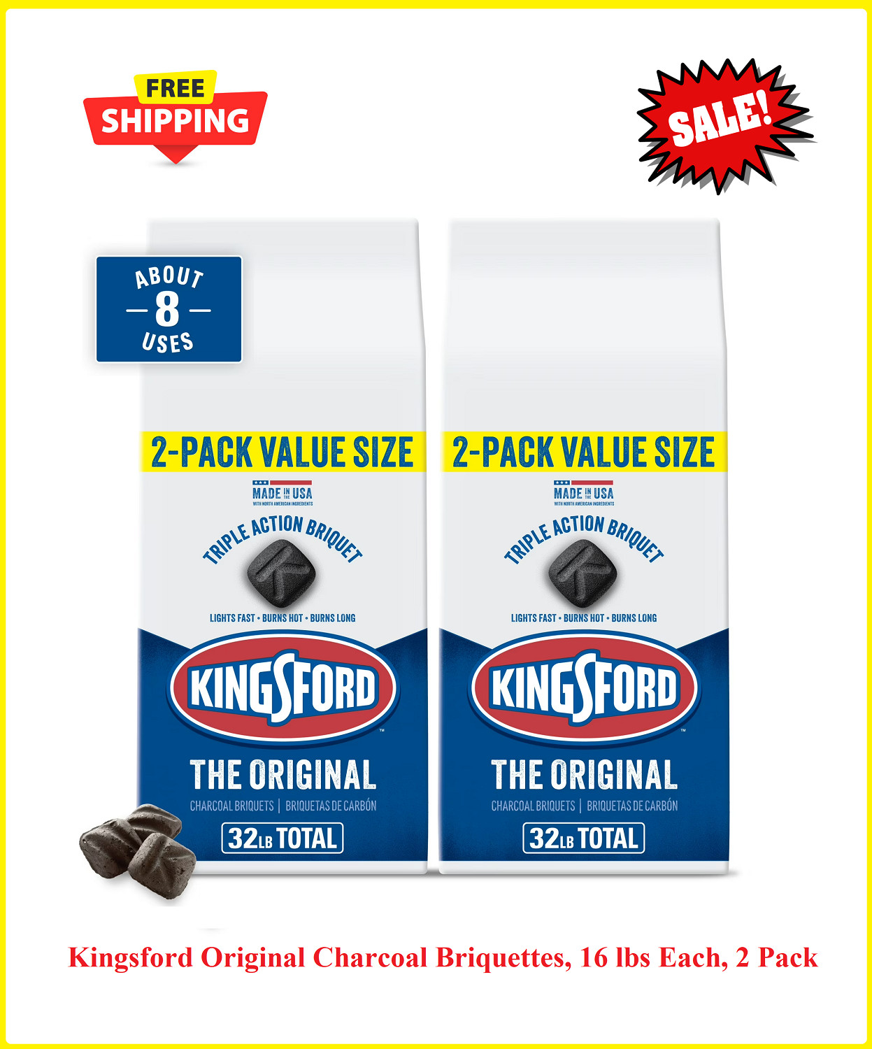 Kingsford Original Charcoal Briquettes, 16 lbs Each, 2 Pack