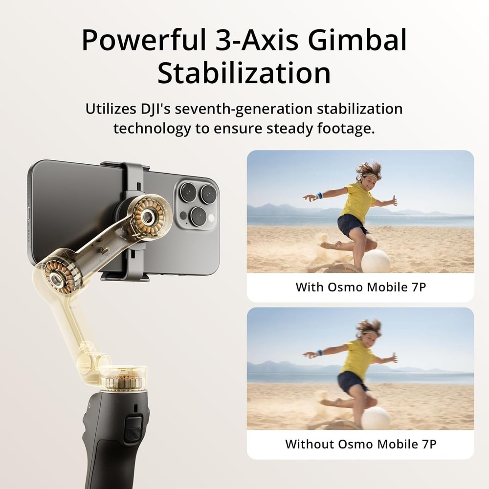 DJI Osmo Mobile 7P Gimbal Stabilizer for iPhone, Android, Native Tracking, Light