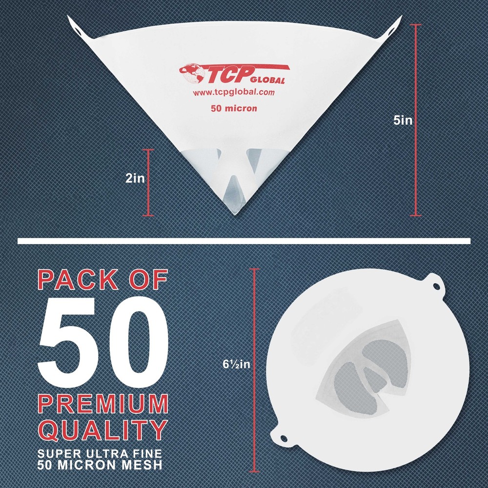 TCP Global Cone Paint Strainer 50 Micron Filter Mesh Tip Disposable 50 Pack