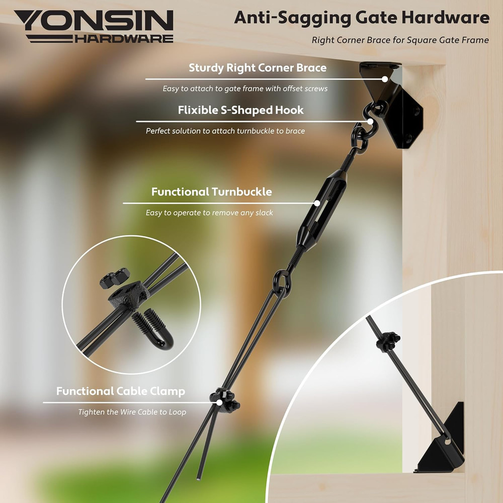 Anti Sag Gate Hardware Kit 2 Pc Fence Gate Support Corner Brackets Black
