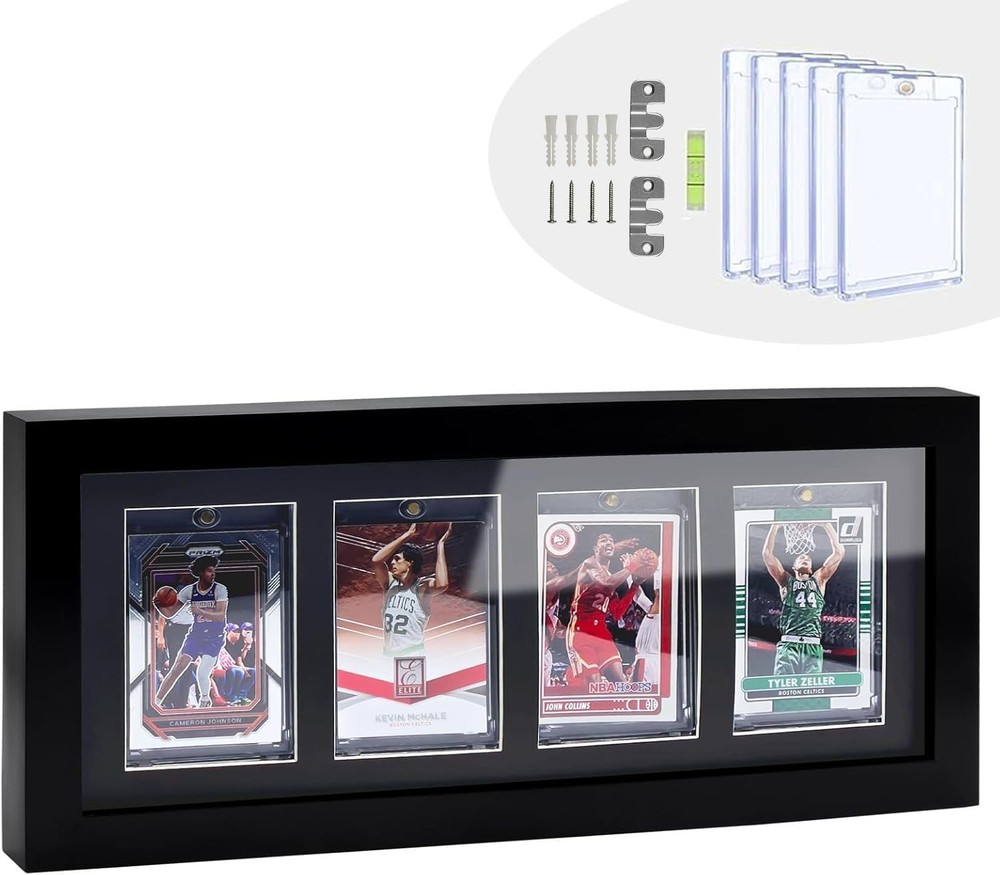 4Grids Trading Cards Display Frame, 100% Solid Wood Frame with 4 Pieces Magne...