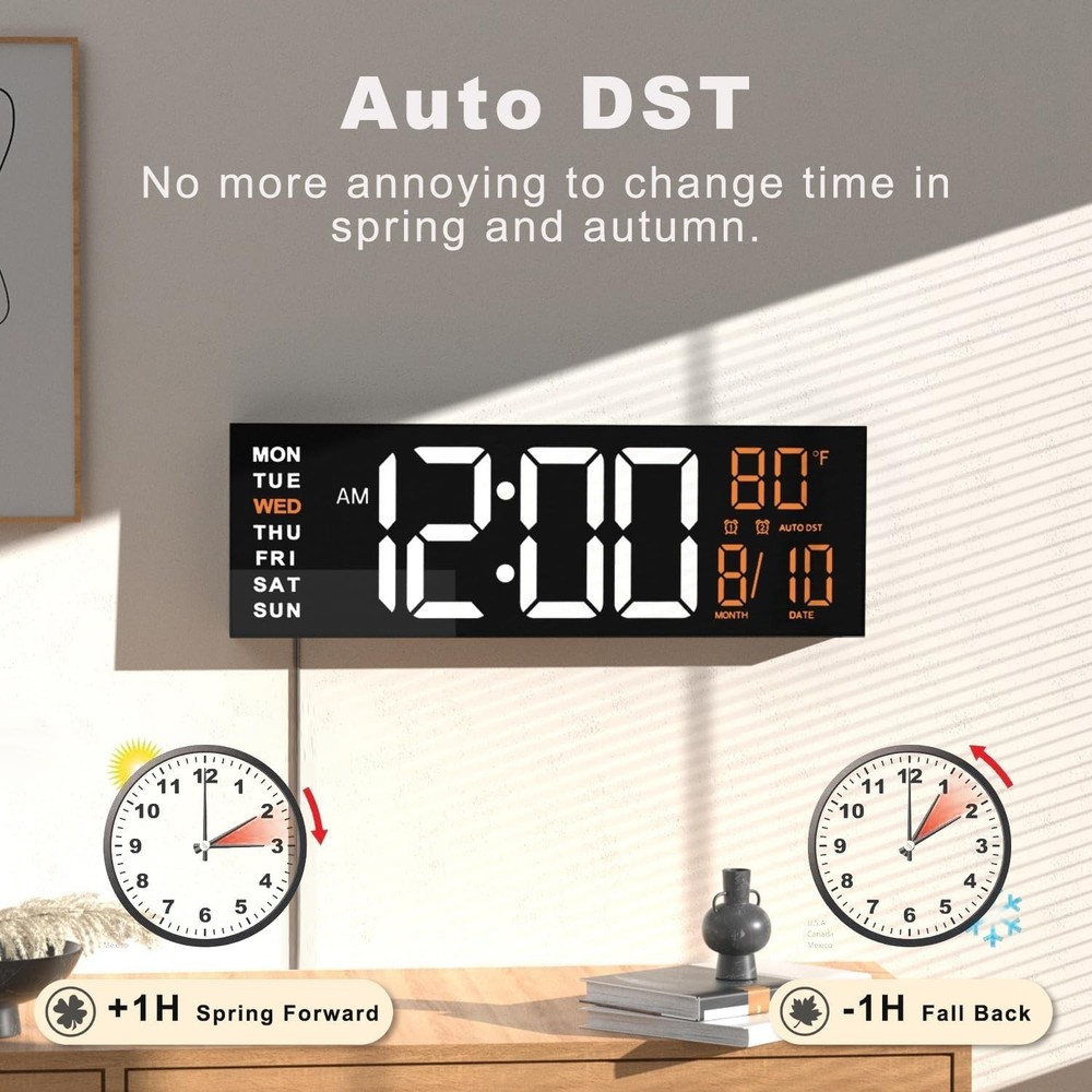 16" Large Digital Wall Mount Clock, Count Down Timer, Alarm, Big LED, RGB Col...