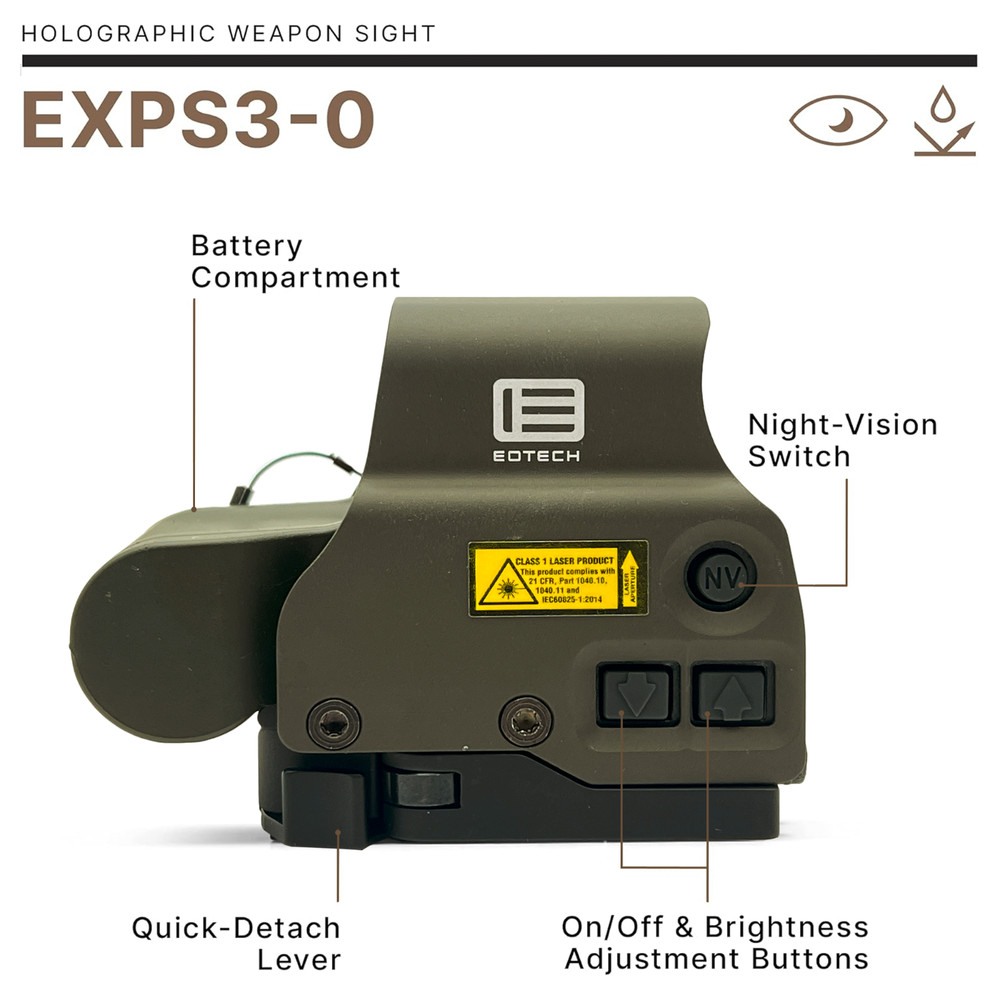 EOTech EXPS3-0 Red Dot Sight HWS 68 MOA Circle 1 MOA Dot w/ PVC Patch - OD Green