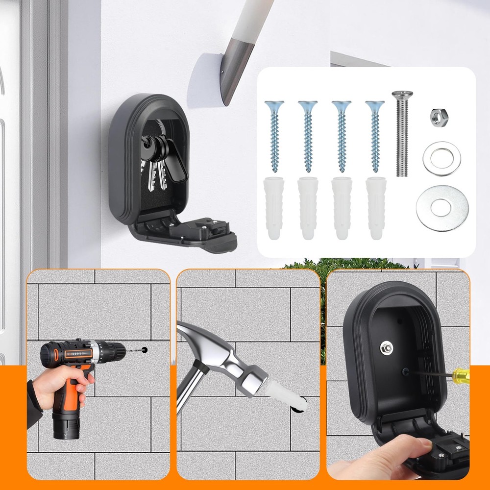 Wall Mount & Magnetic Key Lock Box with 4-Digit Combination Code - Black Heav...