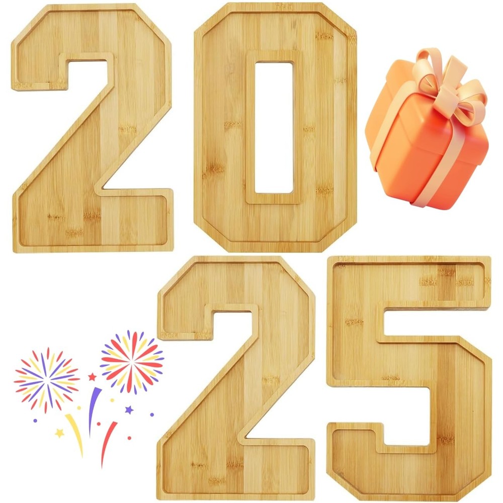 4pcs Bamboo 2025th Serving Trays for Christmas, Larger Solid Serving Platter 15.