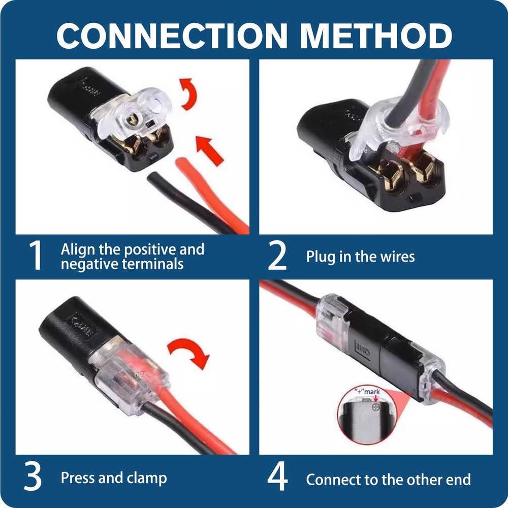 Double Wire Plug in Connector, 2-Pin Low Voltage Connector with Locking Buckle