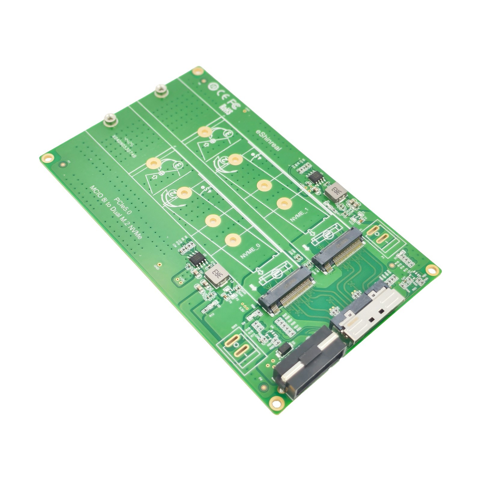 MCIO x8 to 2 M.2 Gen5 NVMe SSD Adapter