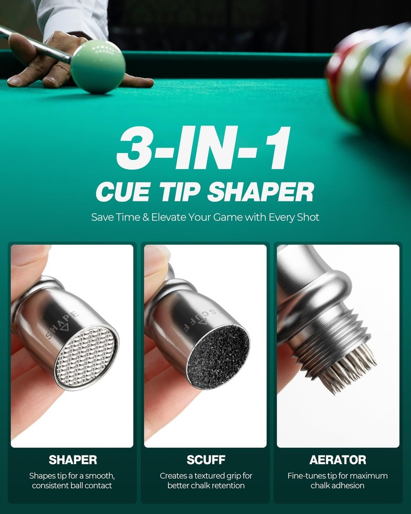 2 PCS Pool Cue Tip Shaper Tools 3in1 Billiard Accessories Kit Kit Assorted
