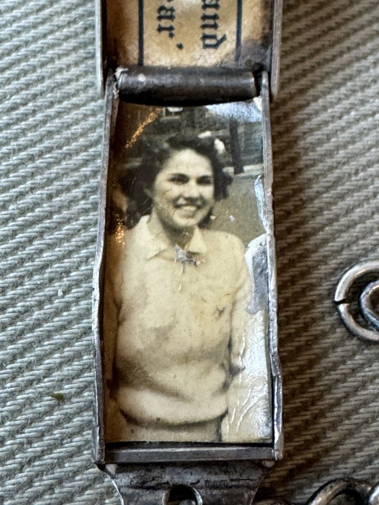 Antique Sterling .925 WWII US Soldier 7.5” ID Bracelet Locket w/Girl Friend Pic