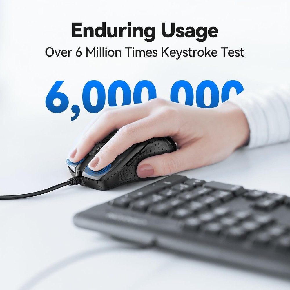 USB Wired Mouse, 6-Button Corded Computer Mouse with 4 Adjustable DPI, Optica...