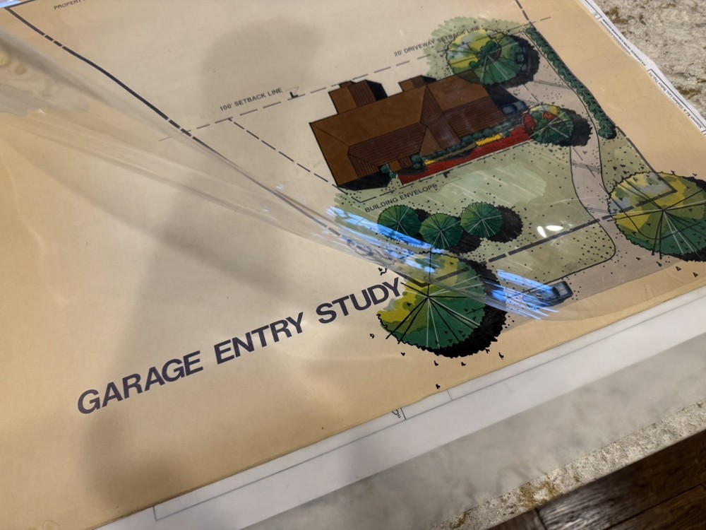 Architectural Garage Entry Study Rendering Hand Colored Site Plan 24x30