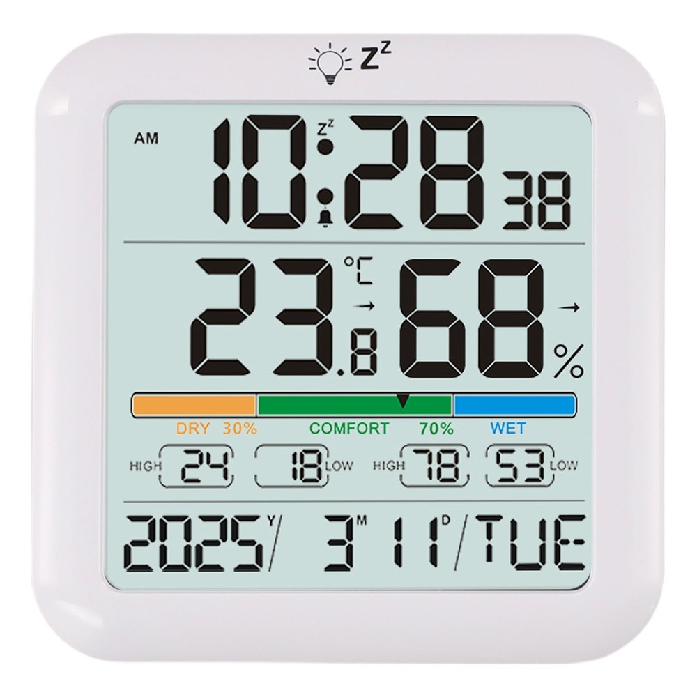 Indoor Thermometer Backlit Display Home Decor Alarm Function Battery Powered