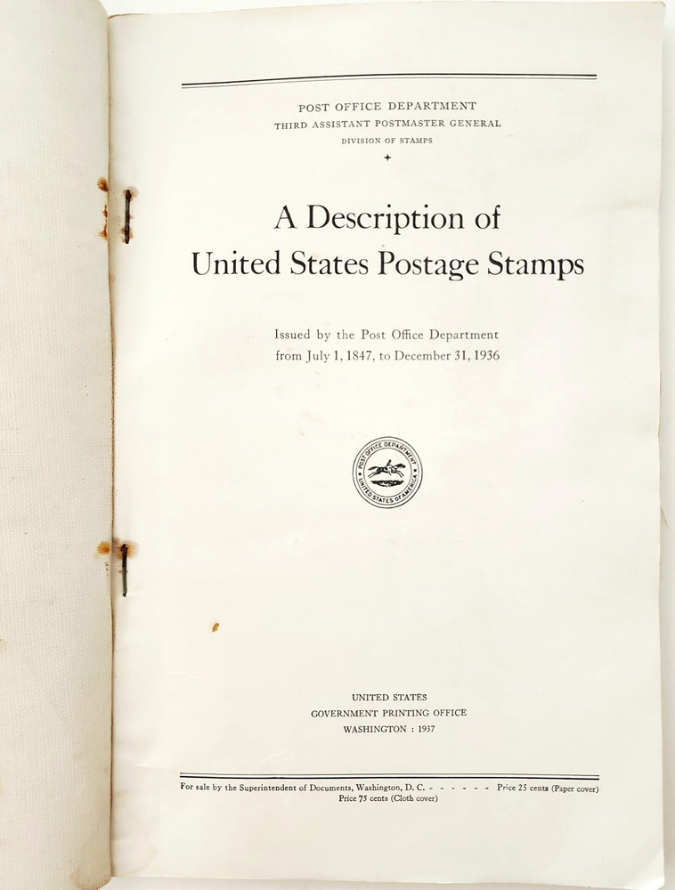 1937 United States Postage Stamps Description Post Office Dept Guide Vintage PB