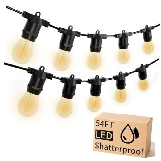LED Outdoor String Lights, Shatterproof Waterproof 54Ft (Maximum 918Ft) 54FT