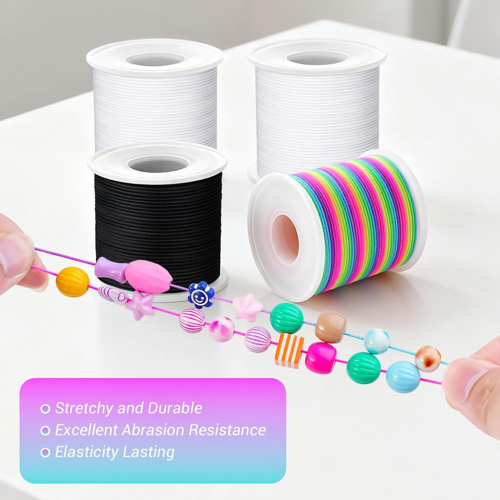 Stretchy Bracelet String Kit with Scissors & Beading Needle, 4 Rolls Elastic Str