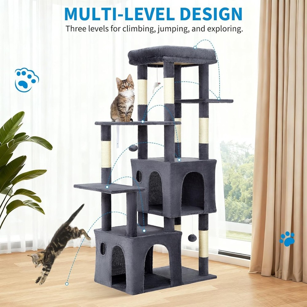 Multi-Level Cat Tree Indoor Cat Heavy-Duty Tower with Oversized Perch Dual Condo