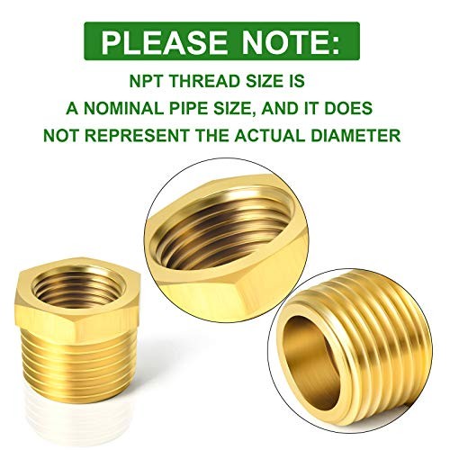 PCS Brass Reducer Hex Bushing Threaded Pipe Fitting 3/8" MNPT x 1/4" FNPT 10