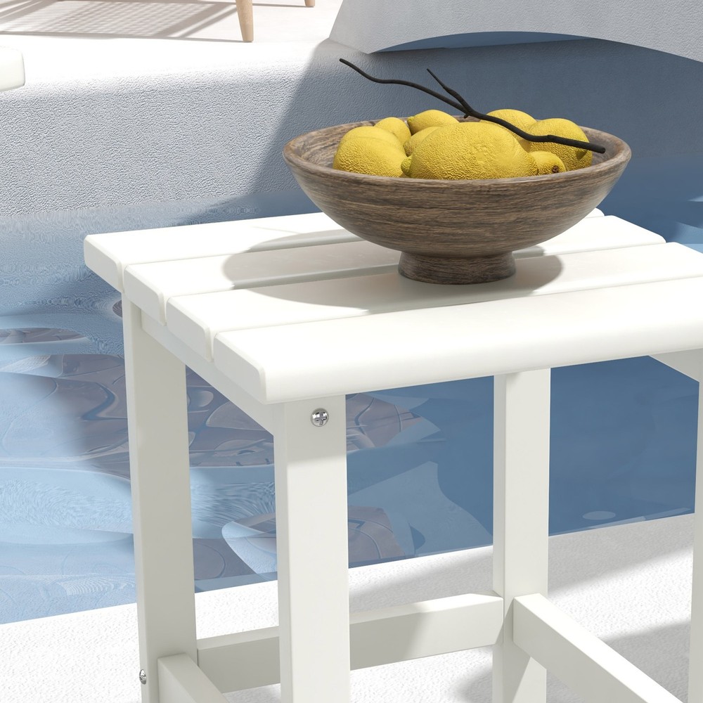 Patio Side Table, Outdoor Plastic End Table for Backyard Deck Lawn, White