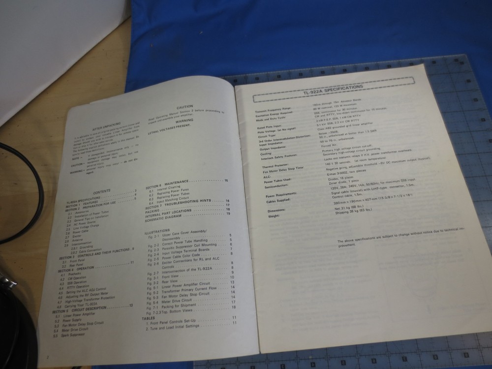 Kenwood Linear Amplifier Instruction Model TL-922A Manual (Original!)