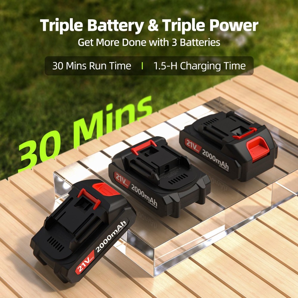 Leaf Blower Cordless, 3 x 21V Batteries & Fast Charger Set, Variable Speed Mo...